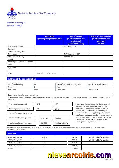 Iran National Iranian Gas Company gas business utility bill
